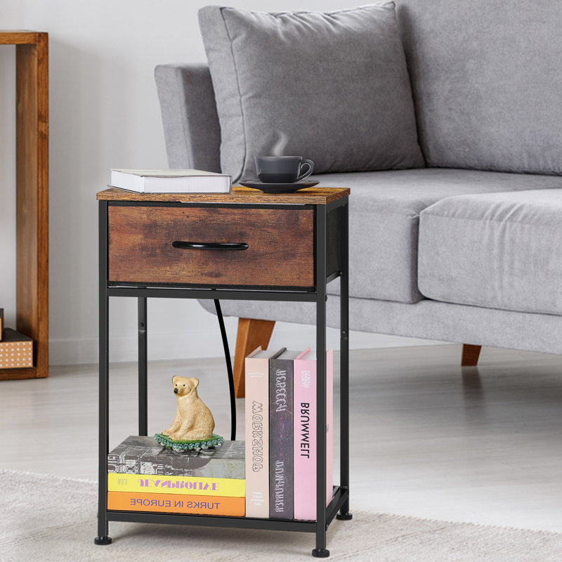 Table d'appoint à tiroir à 1 niveau en tissu avec station de charge