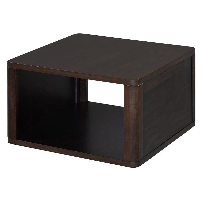 Square farmhouse coffee table in dark brown, 30.8", with 2-tier storage and half open storage compartment