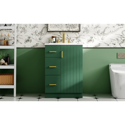 24 - Inch Bathroom Vanity With Sink, 2 Drawers, And Soft Closing Door: Smart Storage Contemporary Design For Small Bathrooms Style Compact