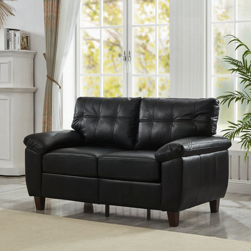 PU Leather Living Room Sofa with Storage, Black, 35" H x 59" W x 32.3" D