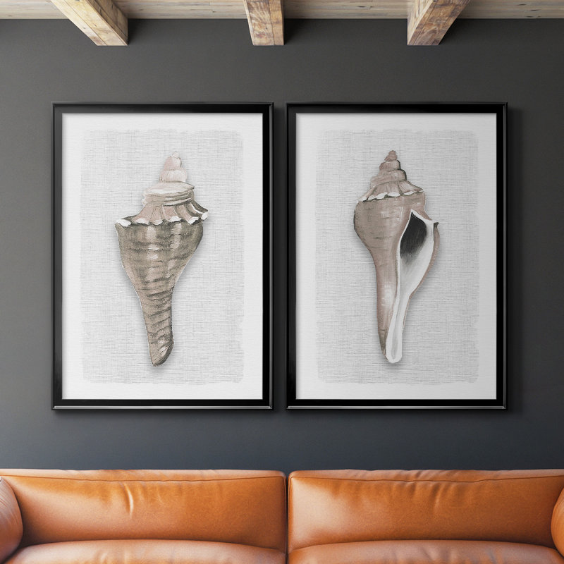 " Sea Front Shell I " 2 - Pieces Painting Print, 24.5" H x 37" W x 1.25" D, Black