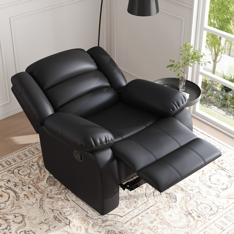 Emryn 38" W Faux Leather Recliner, Black