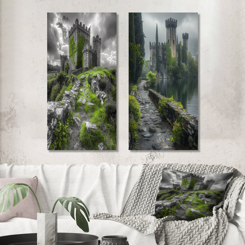 Ensemble de 2 impressions murales gris et vert en été, 40" H x 40" W