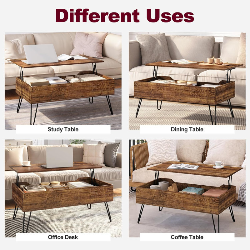 Darlene Lift Top Four Leg Coffee Table with Storage