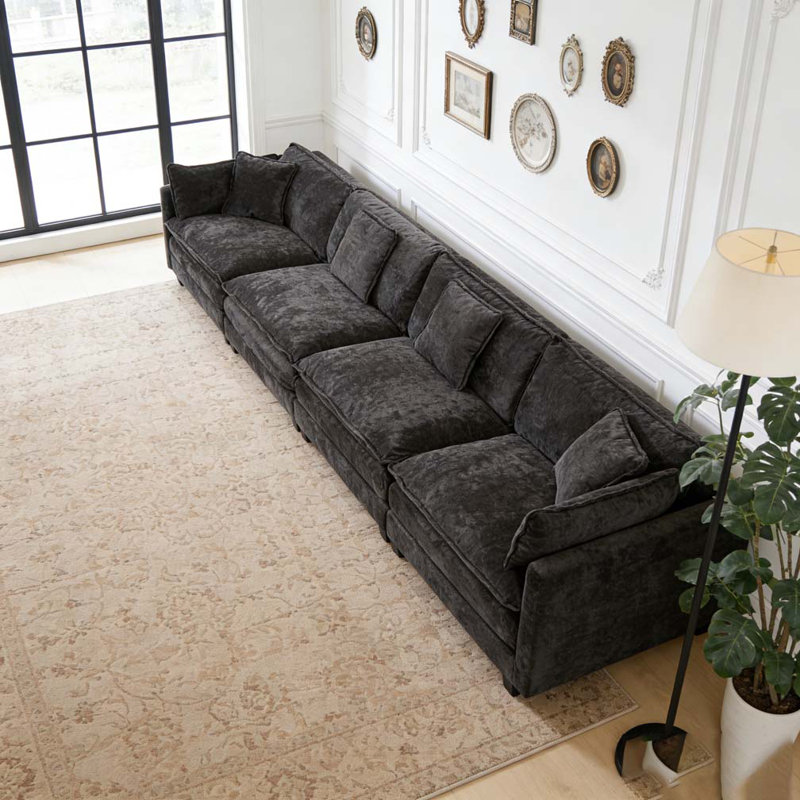Canapé modulaire moderne 4 places Cloud, 4, H 33,1 po x l 149,6 po x P 35 po, Noir