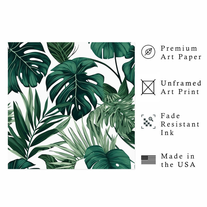 «Botanical Monstera Leaves I», reproduction d'art sans cadre, H 16 po x l 16 po