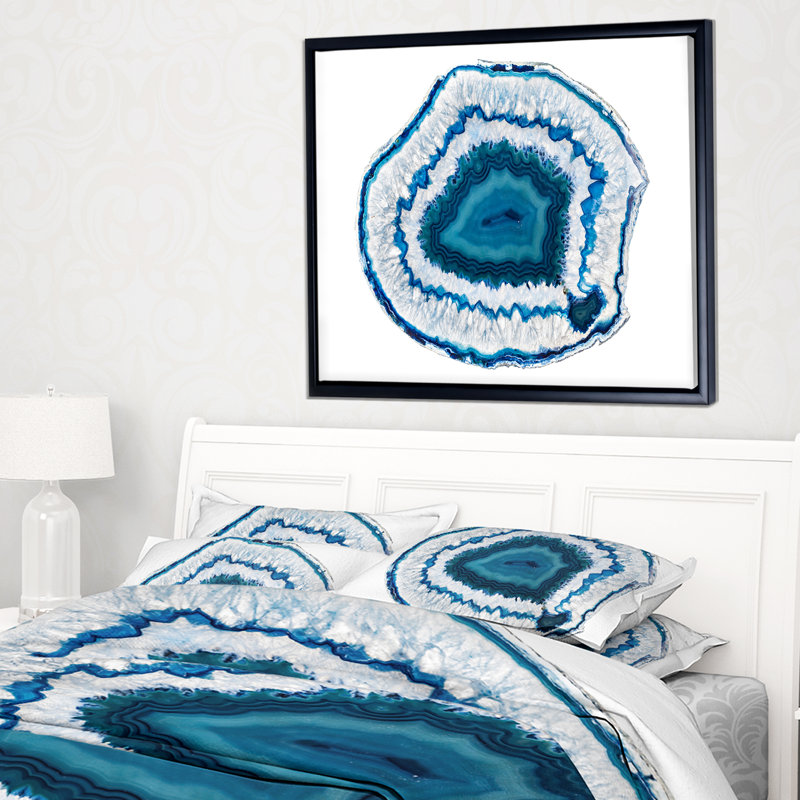 Abstrait bleu agate cristal - impression, H 30 po x l 40 po x P 1,5 po, Toile avec cadre flottant