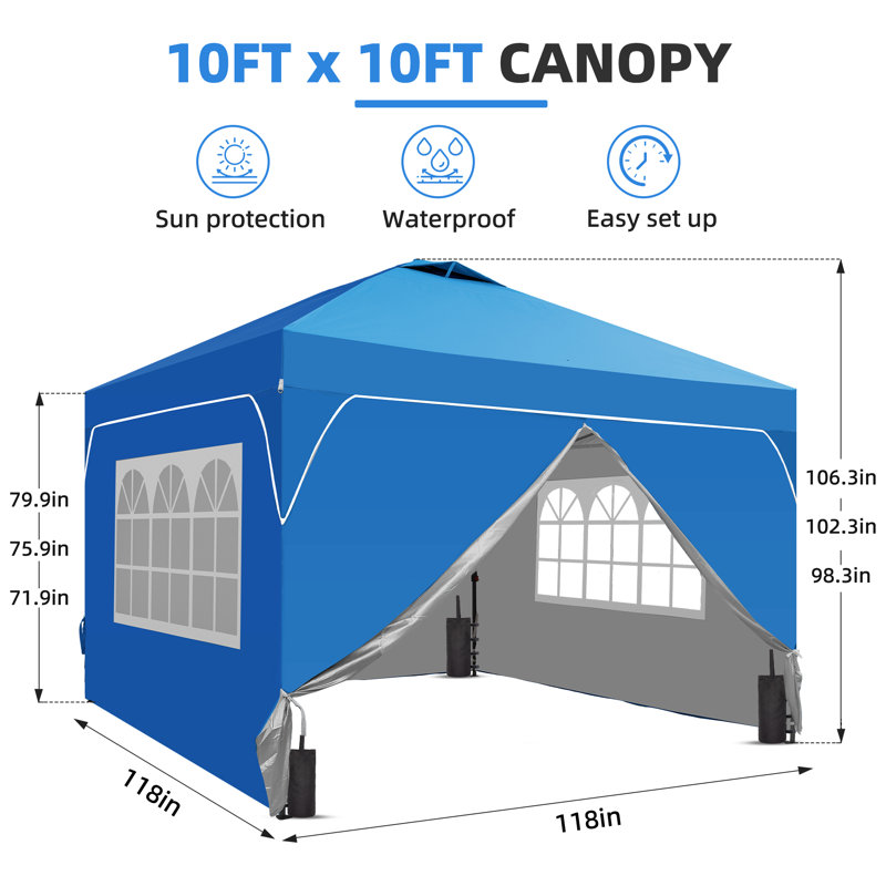 Tentes à auvent à montage simple 10 pi x 10 pi avec parois latérales et sacs de sable, Abri de garage en plastique x P 10 po