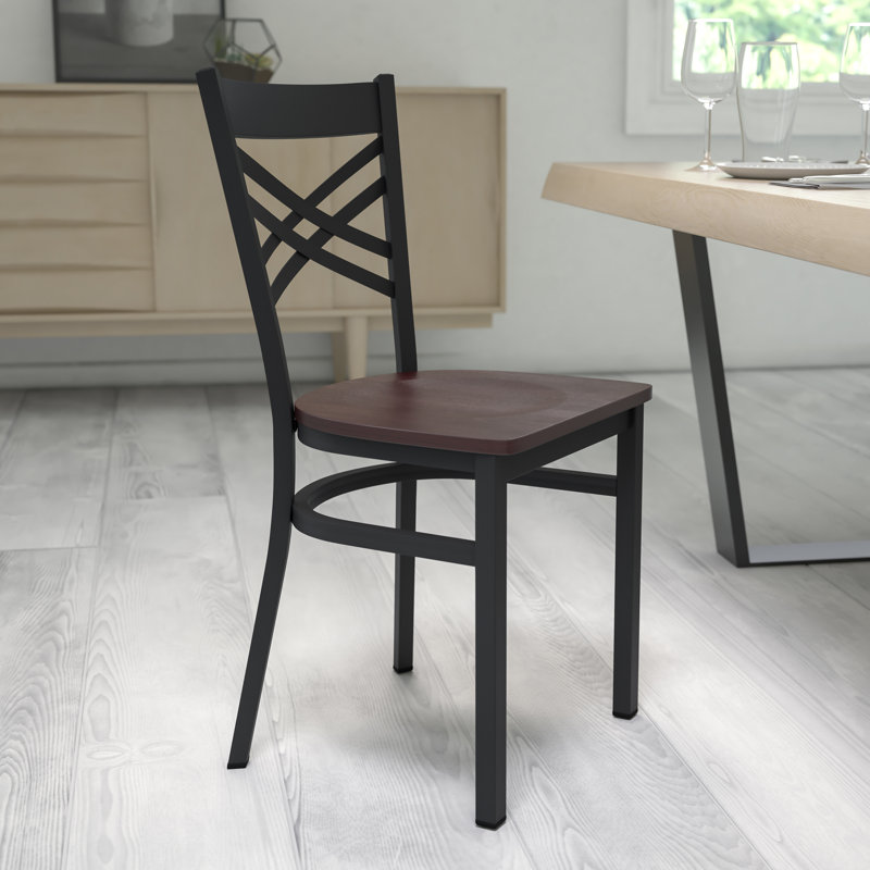 Prompton 'X'' Metal Restaurant Chair, Walnut/Black, 1