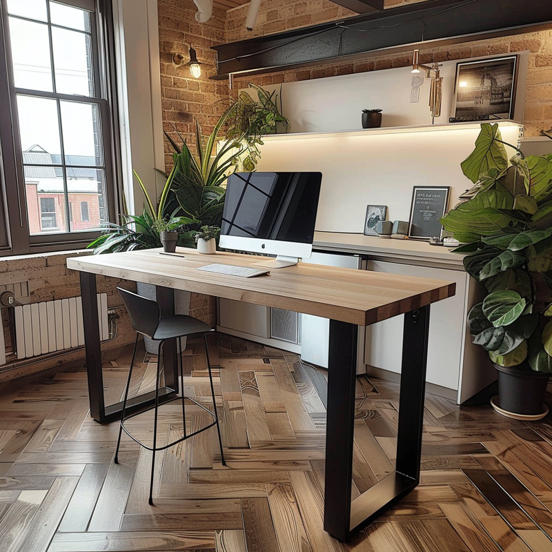 Oak Standing Workstation - High Meeting Table, 100cm H x 280cm W x 60cm D