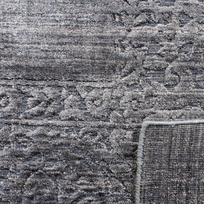 Tapis gris en viscose / coton tissé à la main Troxell, Rectangle 6 pi x 9 pi