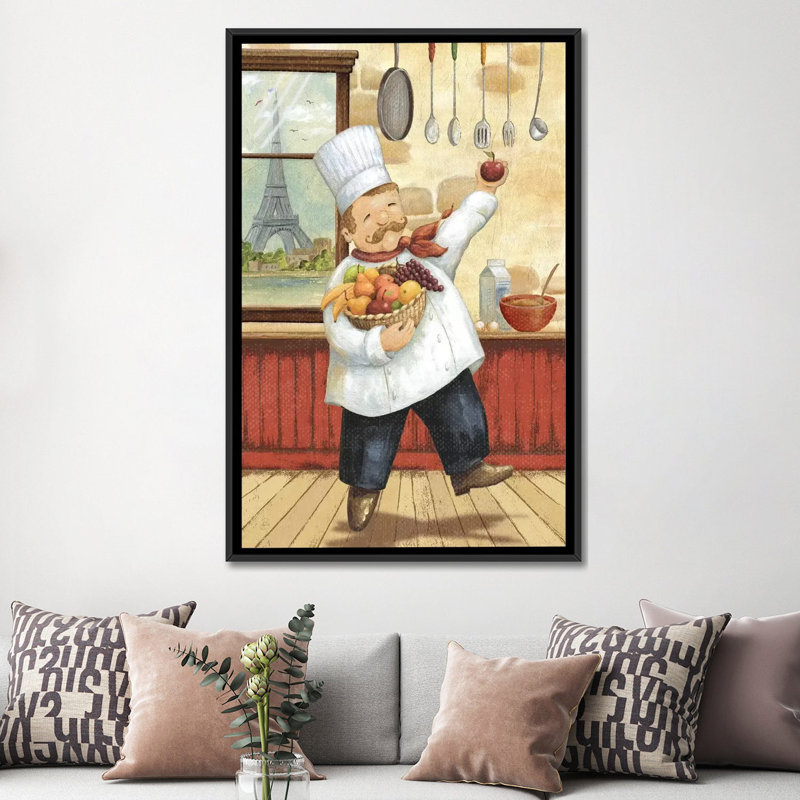 « happy chef i » par daphné brissonnet,, reproduction d’art sur toile, H 60 po x l 40po x P 1,5 po, Toile avec cadre noir