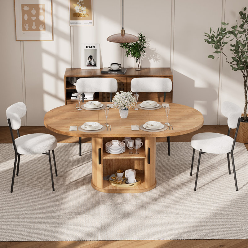 Ensemble de table de salle à manger ovale 59 po et chaises en tissu, bois naturel et métal, ensemble de salle à manger moderne pour la cuisine