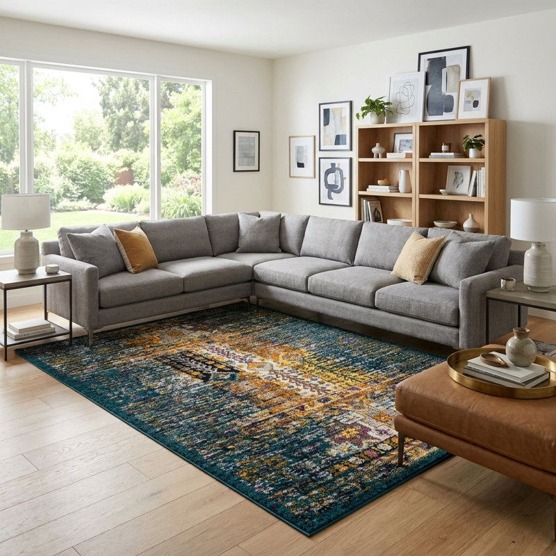 Tapis Kristen Naplate, Teal, Rectangle 5'3" x 8'