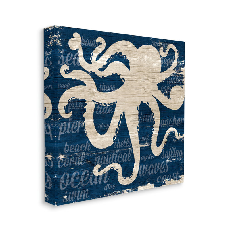 Rustic Nautical Octopus Canvas Wall Art, 17 x 17