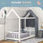 HOMCOM House-Shaped Kids Bed Frame with Guard Rails for Boys Girls, White