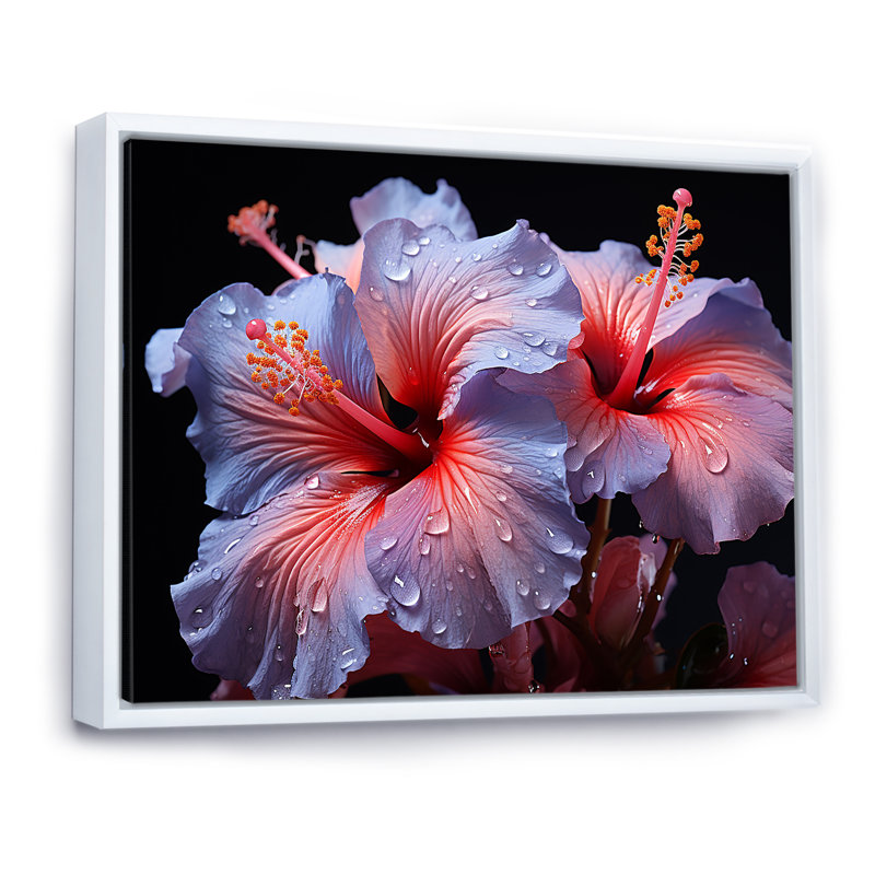 Hibiscus mauve moderne, impression sur toile, Cadre flottant blanc, H 16 po x l 32 po