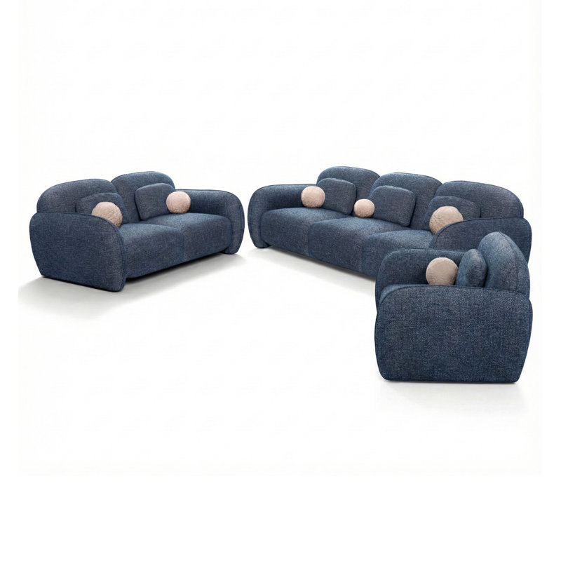 Ensemble de canapé 3 pièces Alysa, 3, Bleu