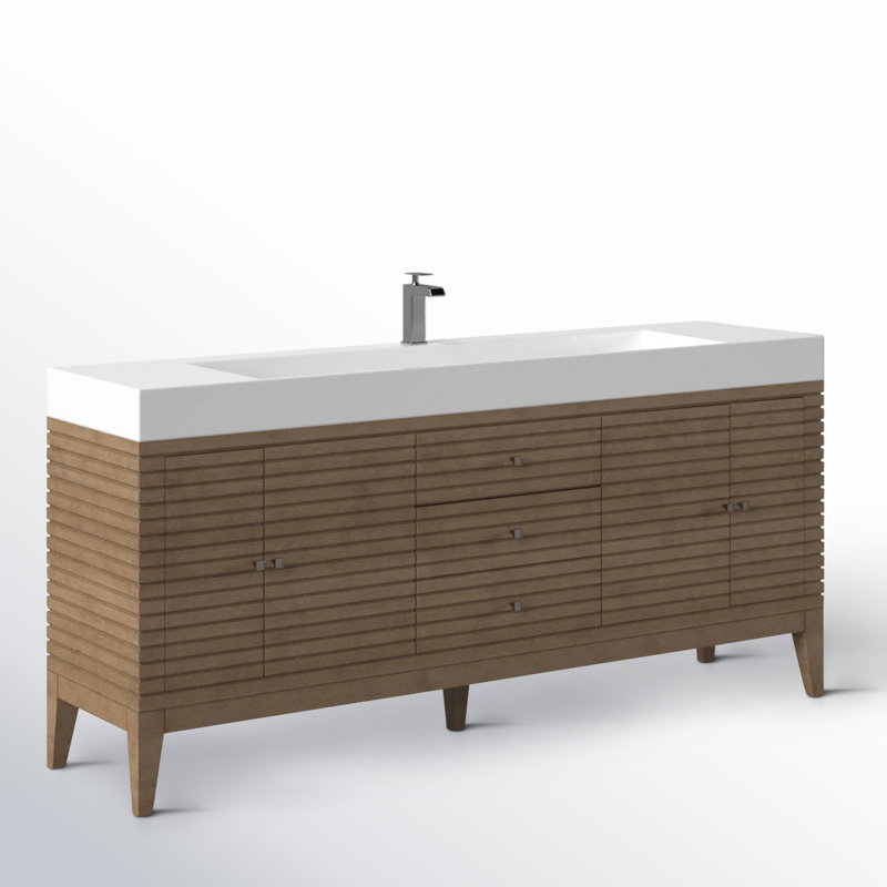 Linear 72'' W  Single Vanity, Glossy White, Whitewashed Walnut