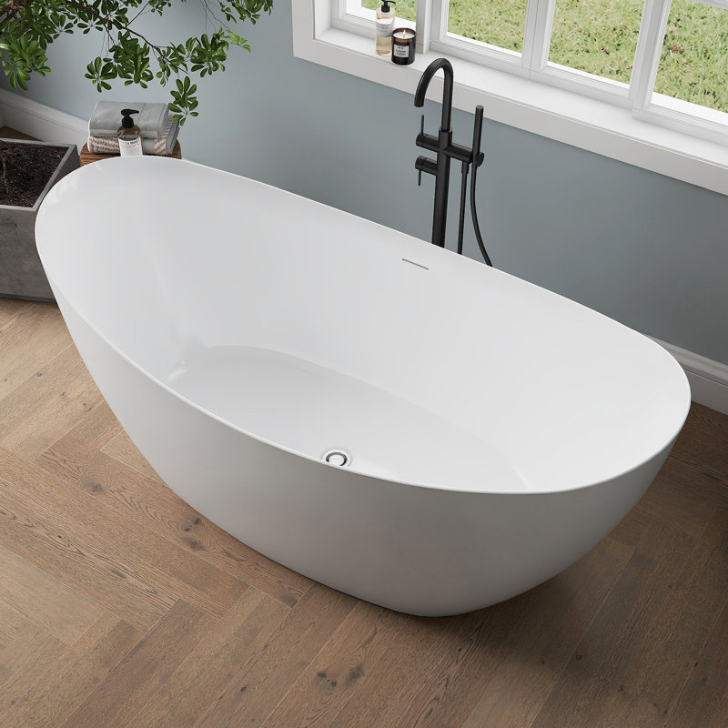 65'' Freestanding Tub Deep Soaking Acrylic Bathtub, Concave