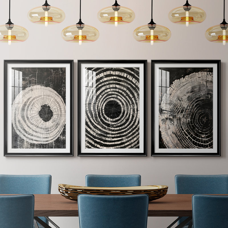 ABSTRACT Series Cxxxxi - Impression encadrée sur mesure de qualité supérieure - 3 pièces, H 30 po x l 63 po, Noir