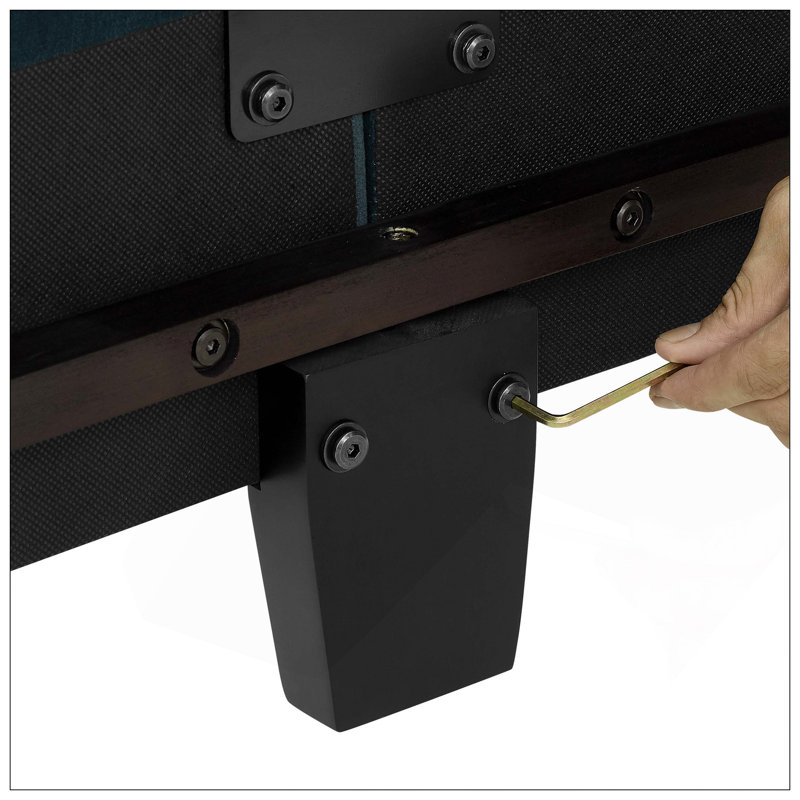 Lit plateforme tapissier très grand bleu marine avec structure durable et tête de lit confortable