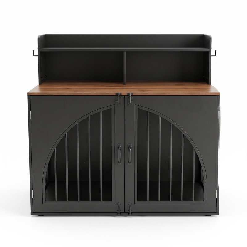 Cage pour chien avec rangement ouvert, Grand, Blanc + brun