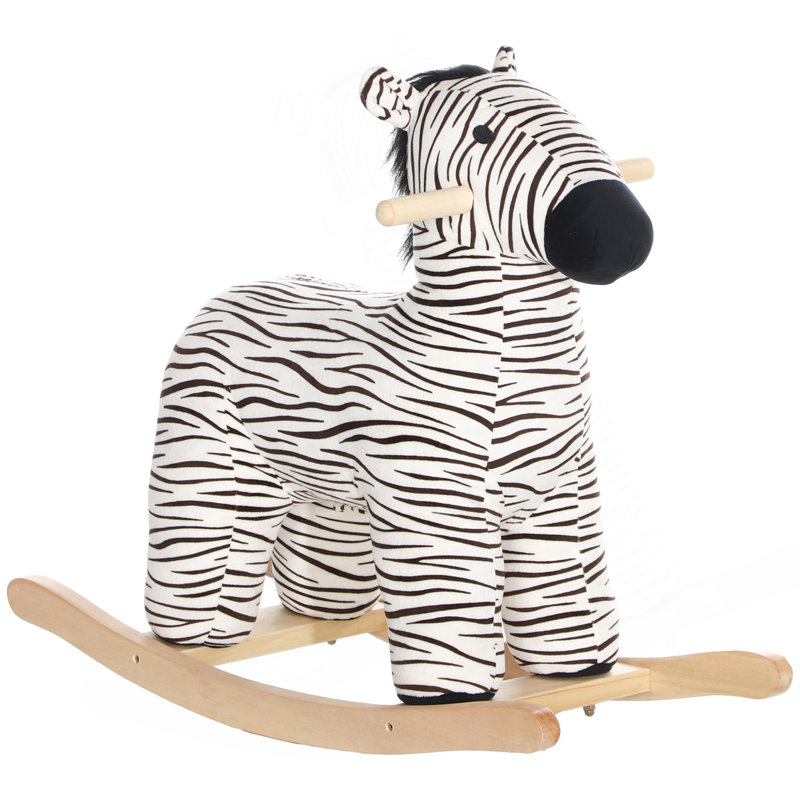 Cheval à bascule Qaba, animal à bascule pour enfants, chevron en forme de zèbre avec son réaliste pour garçons et filles de 2 à 4 ans, noir