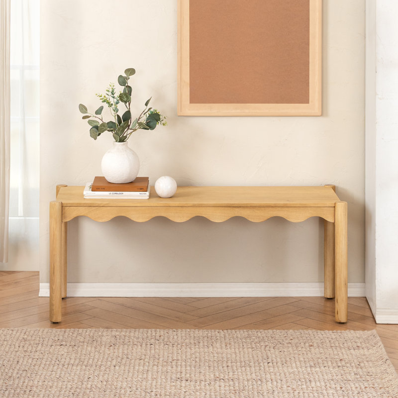 Banc en bois massif de 47 po de large avec rebord festonné Zala