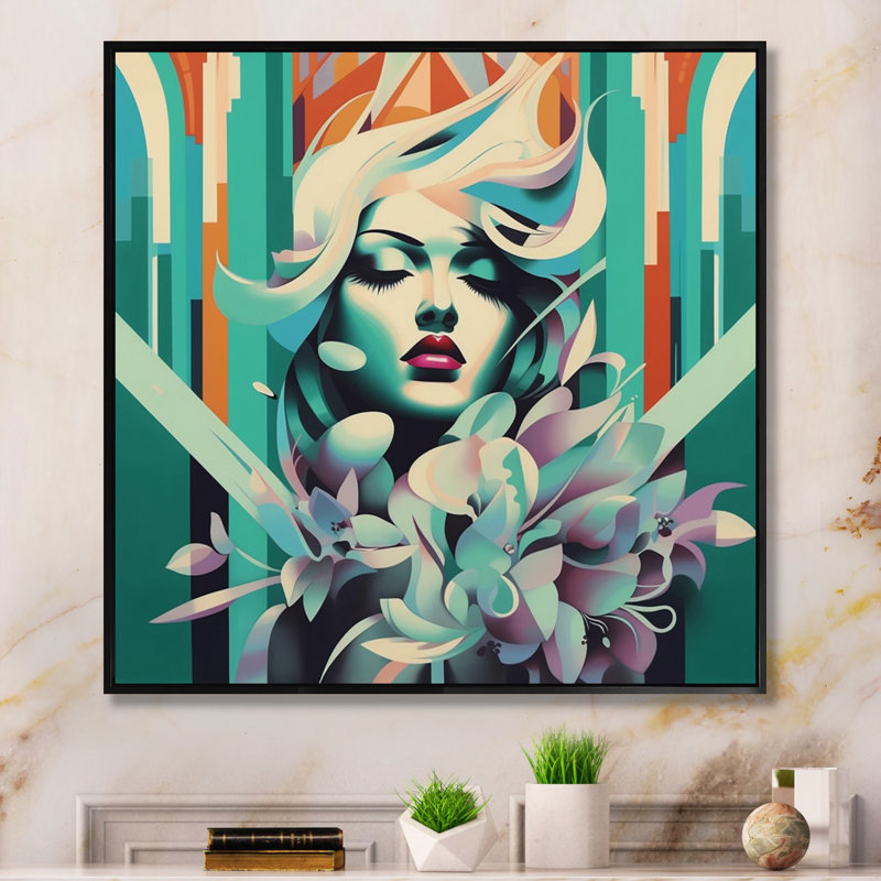 Impressionnante, art déco sur toile, Cadre flottant noir, H 36 po x l 36 po x P 1,5 po