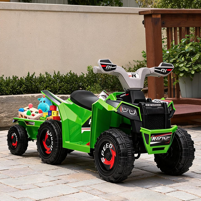 Ride On avec batterie à l'arrière, vert doux, PP et métal, 41,75 L, pour les 18 à 36 mois, capacité de 55 lb