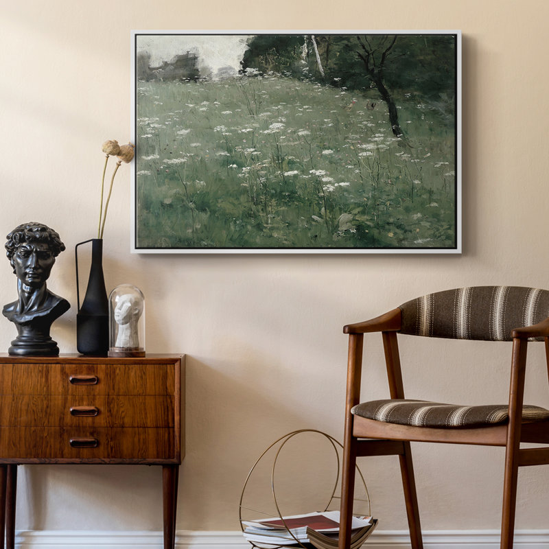 "Vintage Landscape -LVII" sur toile, H 25 po x l 17 po, Cadre flottant blanc