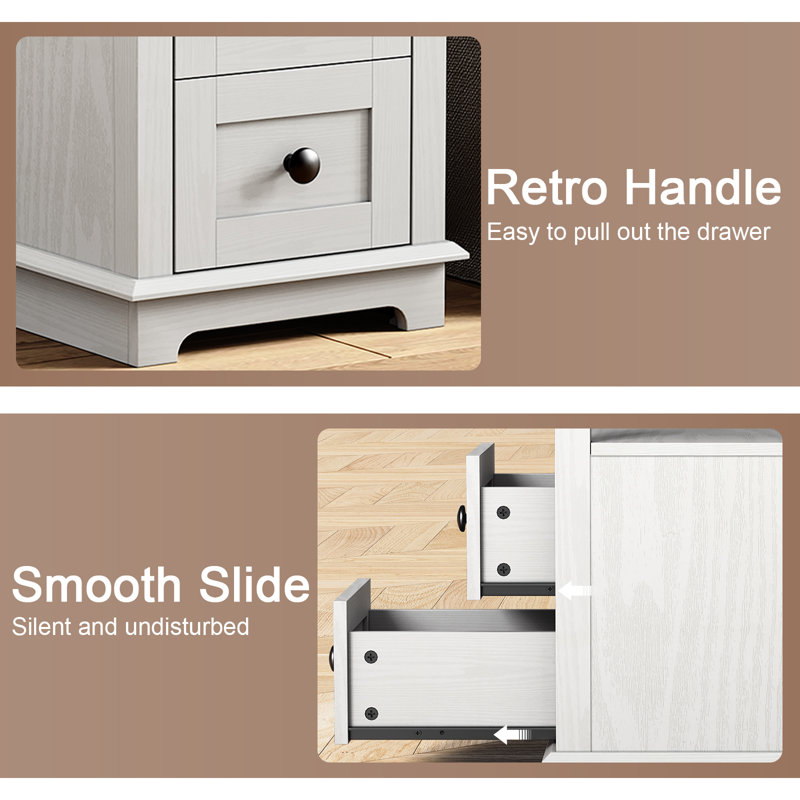 Ayame 2 - Drawer End Table With Storage and Fast Charging Station, Whitewash/Brown