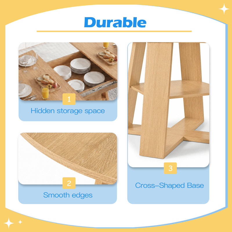 Table de salle à manger ronde extensible de 43,3 po à 59 po pour 4 à 8 personnes, table de salle à manger ovale moderne avec feuilles amovibles peu encombrante, base en bois avec tablette de rangement pour le salon de la cuisine