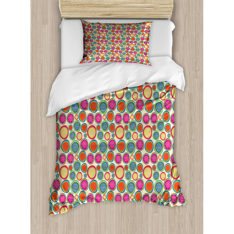 Modern & Contemporary Polyester Duvet Cover, Boho Mandala Circles Dots, Twin Duvet Cover + 1 Shams