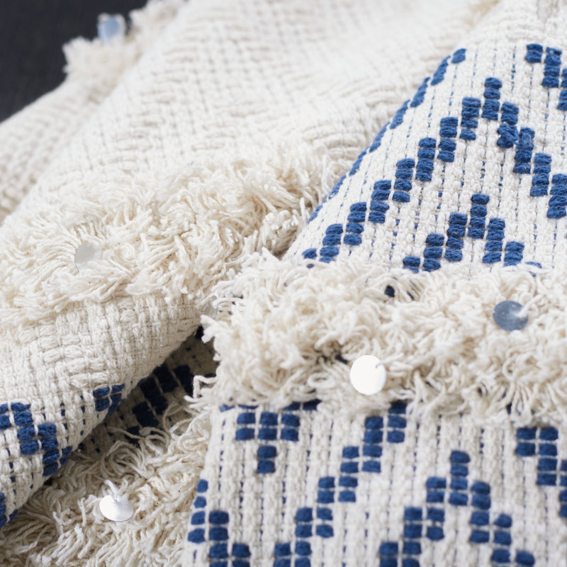 Theanna Blue Chevron Cotton Throw Blanket with Fringe