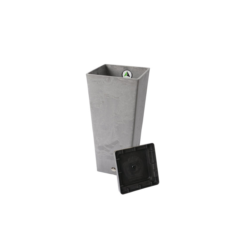 Valencia Tall Stone Composite Pot Planter with Plant Shelf, 27.8" H x 12.8" W x 12.8" D, Light Charcoal
