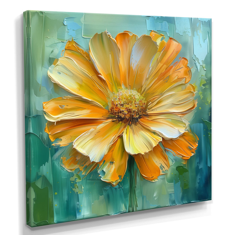 Jaune jaune fleuri souci fleur II - souci mural art salon, Toile tendue, H 36 po x l 36 po