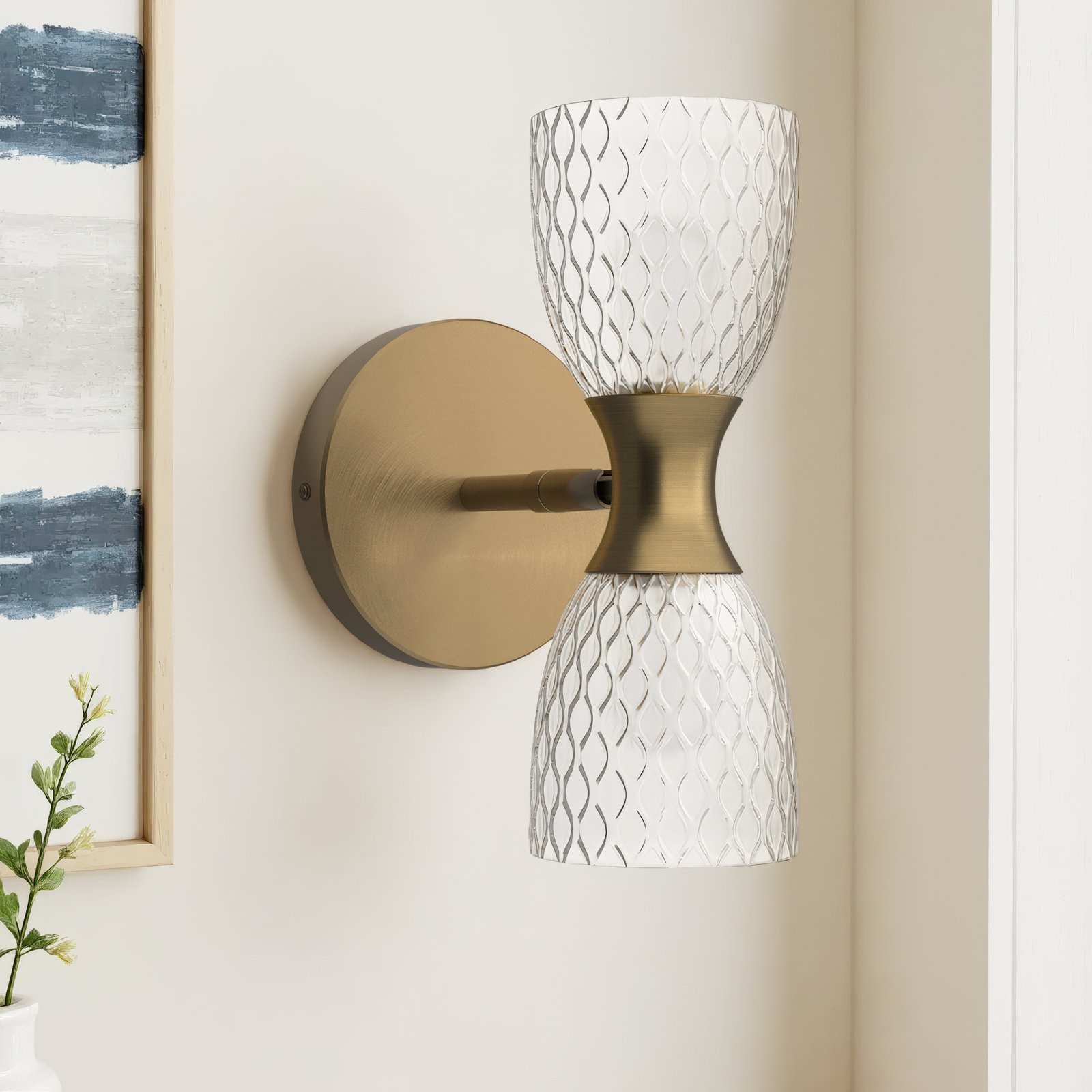 2 Light Glass Dimmable Armed Sconce