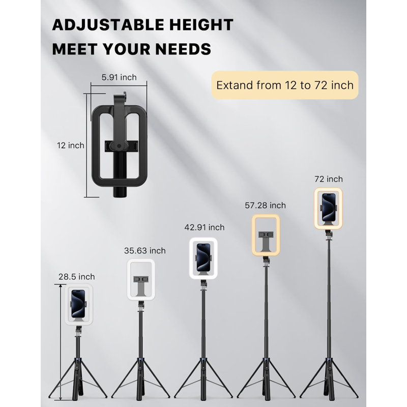 72" Extendable Selfie Ring Light With Tripod Stand - Adjustable Phone Holder, 3 Colour Modes & 9 Brightness Levels For Live Streaming, Video Calls, Makeup, Gaming, Content Creation, USB-C Powered