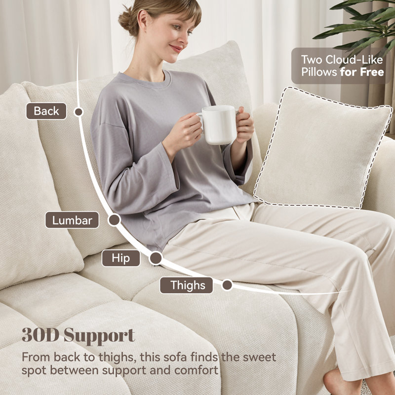 Canapé modulaire de style Mid-Century, canapé 2 en 1 avec repose-pieds et accoudoirs amovibles, Chenille beige