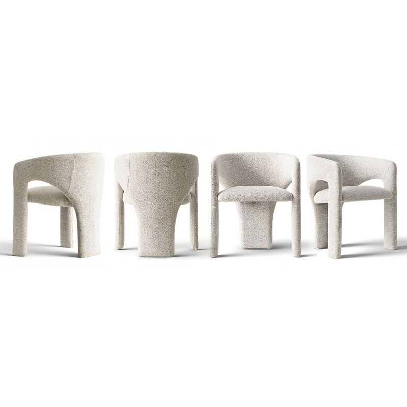 Modern Upholstered Dining Chairs With Curved Back And Bouclé Fabric