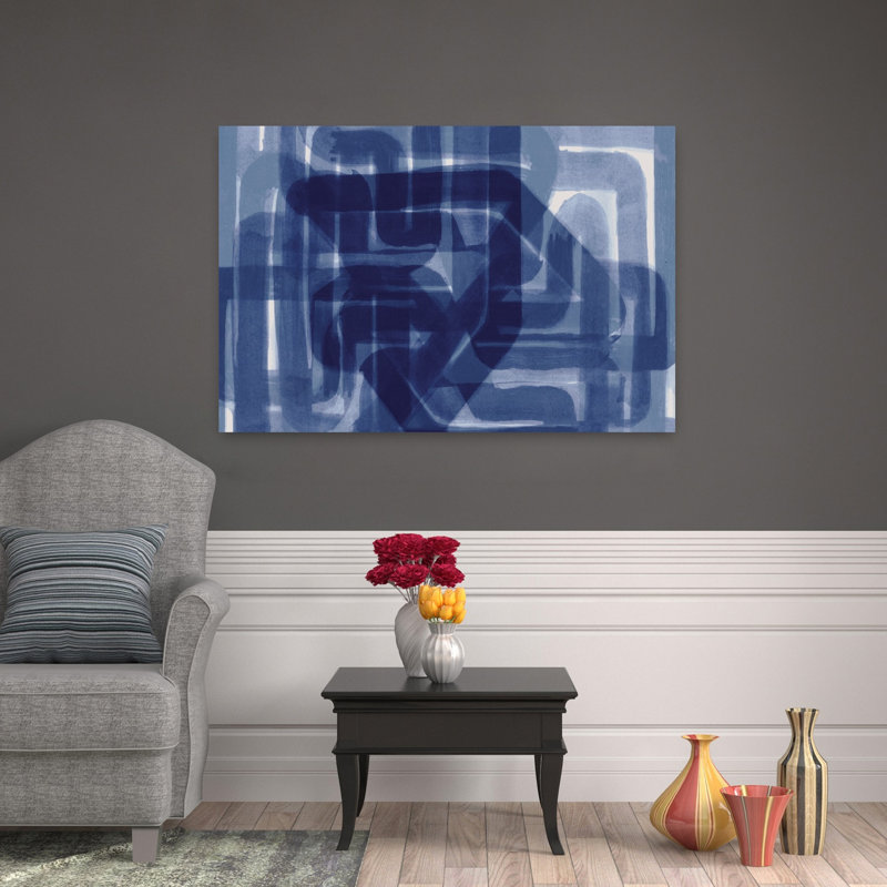 Art contemporain abstrait équation indigo, H 32 po x l 48 po