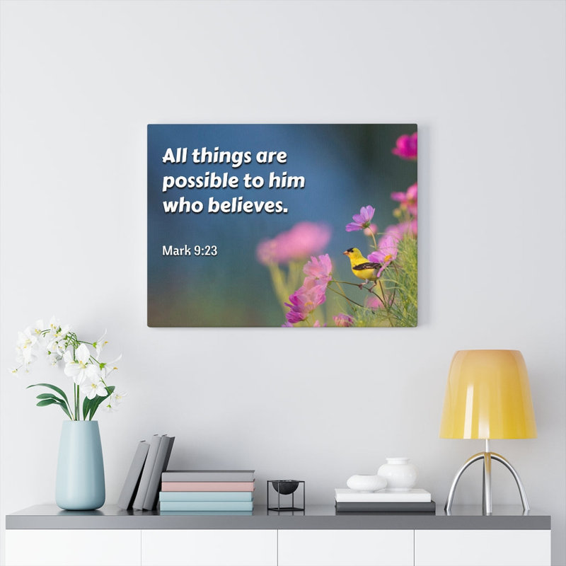 All Things Mark 9:23 Christian Wall Art, verset de la Bible, impression prêt à accrocher, L 24 po x H 18 po