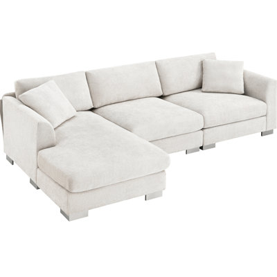 Canapé de luxe modulaire en L 96 po x 56 po avec 2 coussins, tissu en chenille et méridienne surdimensionnée Modern Living
