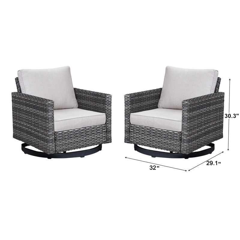 Chaises de patio pivotantes en osier / rotin avec coussins Naresa, Beige