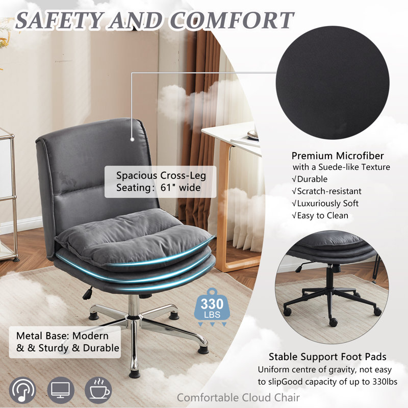 Upholstered Armless Task Office Chair without Wheels, Dark Gray 