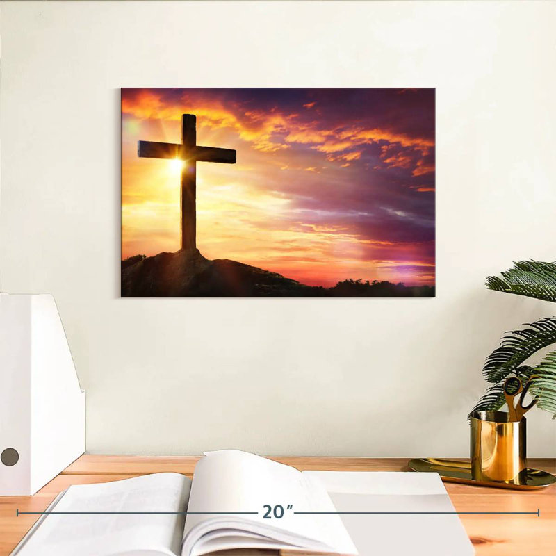 Adella Sunset With Cross, 8" H x 12" W