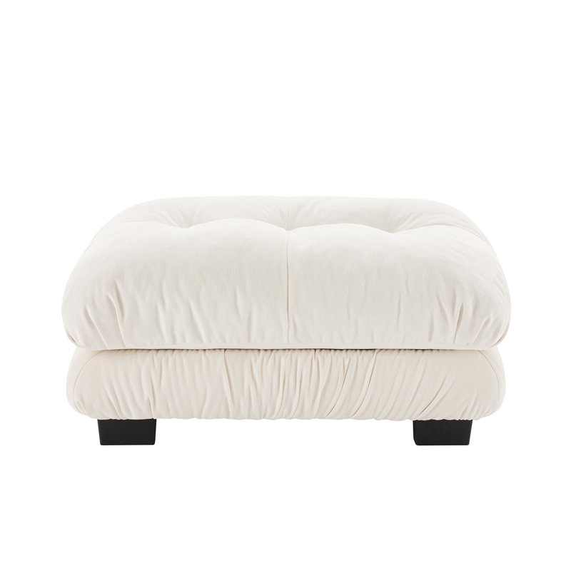 Repose-pieds blanc rectangulaire en chenille avec cadre en bois massif, Blanc