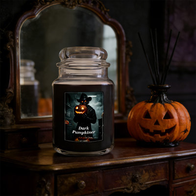 23 Oz "Dark Pumpkin Man" Scented Candle, Filling Every Night With Stories